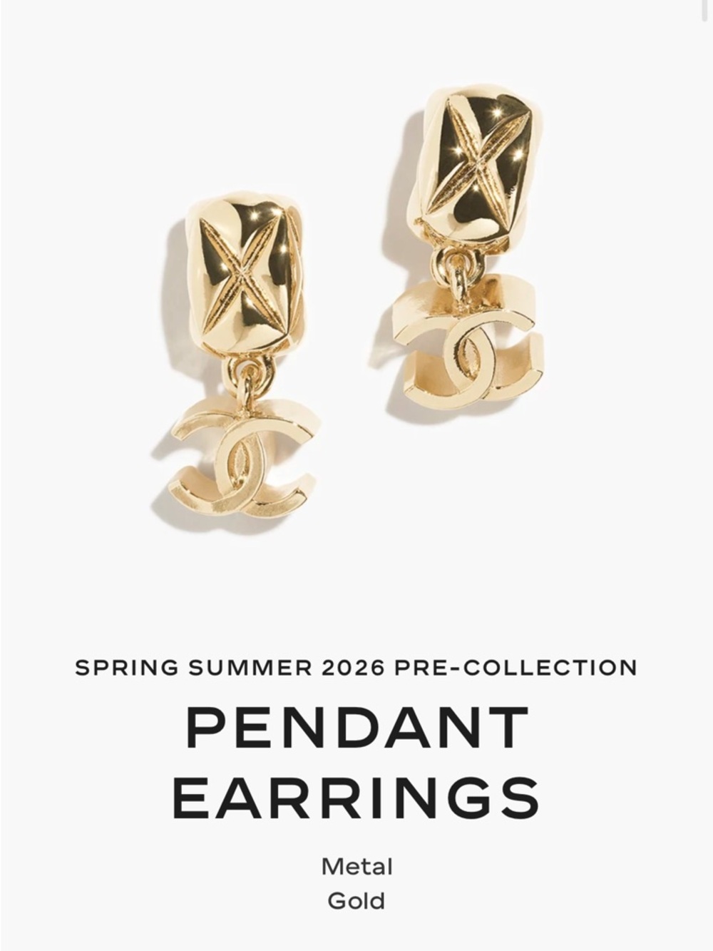 CHANEL 26P Gold CC Drop Pendant Earrings BNWT